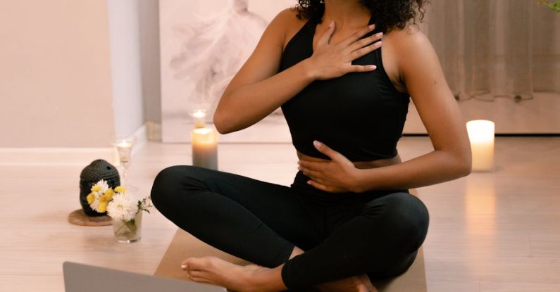 Exercise Laptop - Woman with Curly Hair Doing Yoga